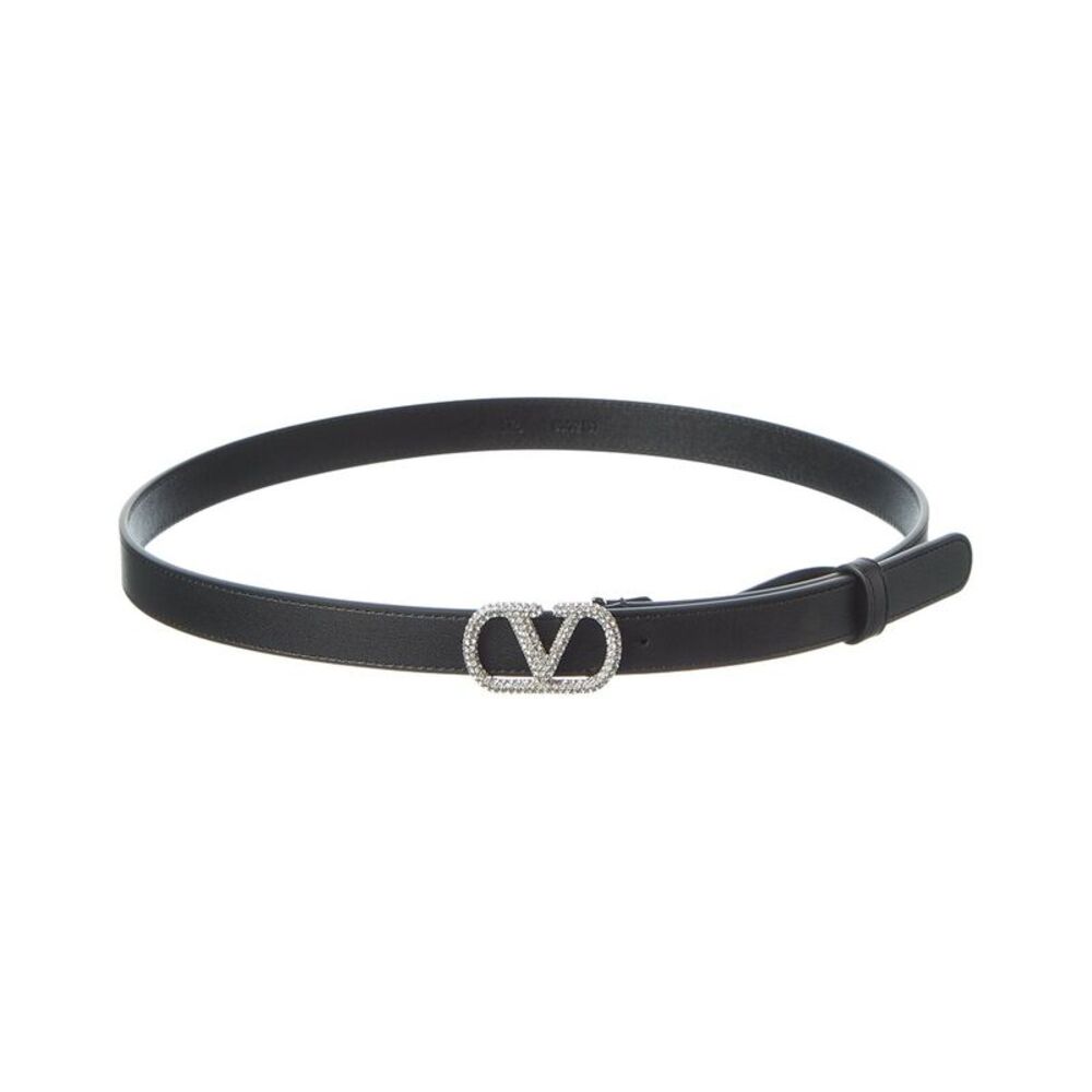 Valentino Vlogo Signature Leather Crystal Belt, Black